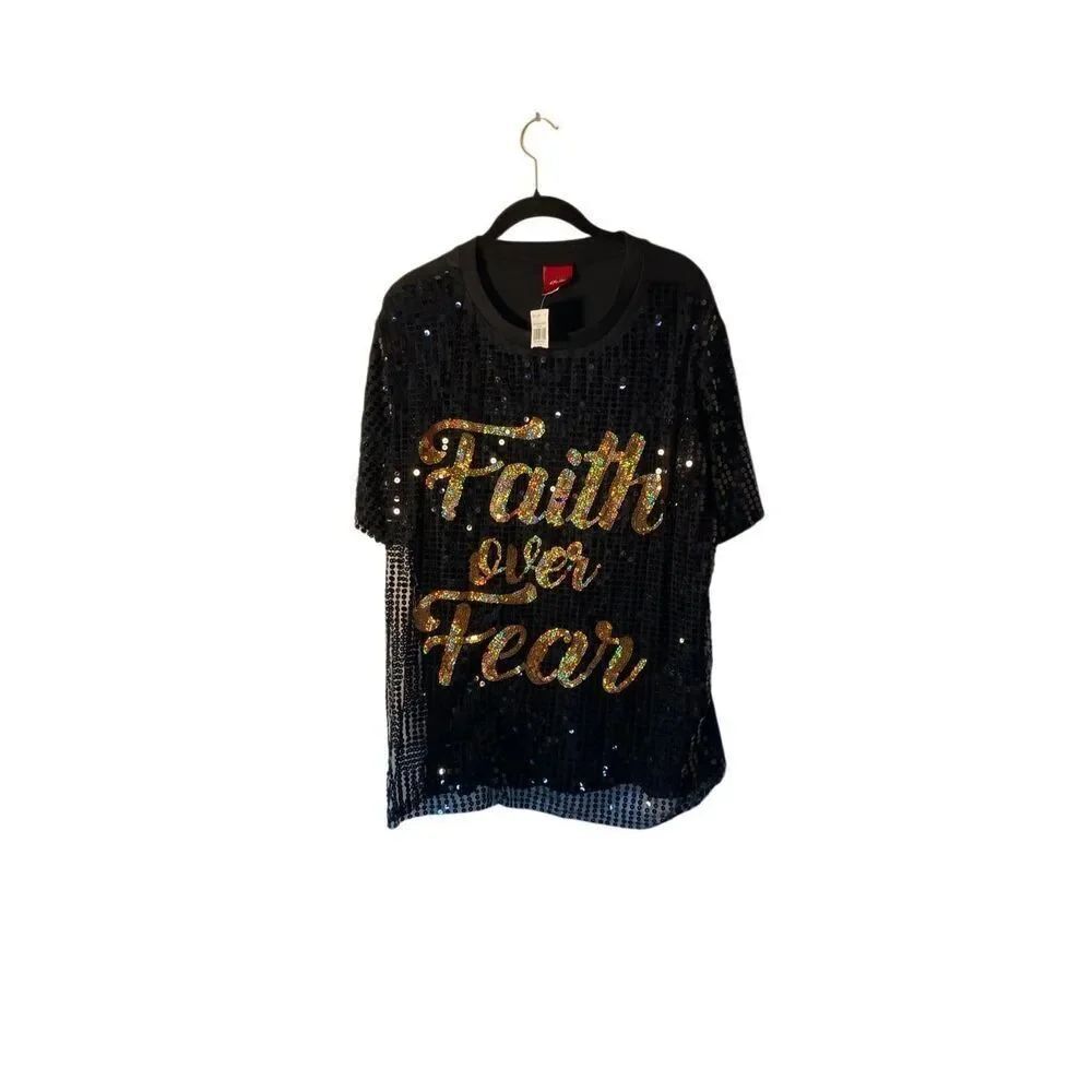 NWT fashion of NY black and gold sequin short sleeve T-shirt 3X
